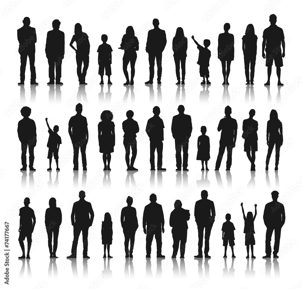 Wall mural silhouettes of casual people in a row - Wall murals