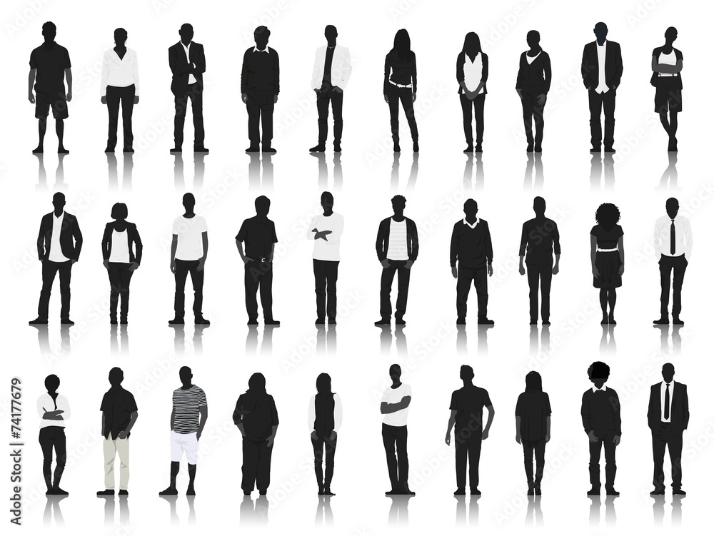 Poster silhouettes of business people in a row - Posters