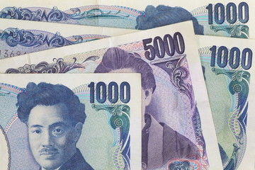 close up of japanese currency yen bank notes