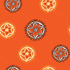 Seamless elegant floral pattern on orange background