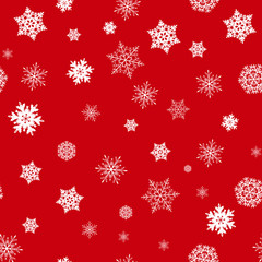 Snowflake on red background seamless pattern