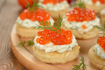 Appetizer with red caviar