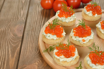 Appetizer with red caviar