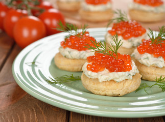 Appetizer with red caviar