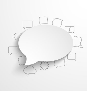 Blank white paper speech bubble with shadow and drawing small
