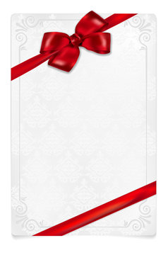 Paper card with red bow and floral ornaments