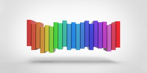 Row stack of colorful books on a plain background