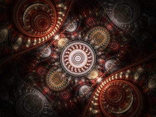 Dark colorful fractal clockwork, digital artwork