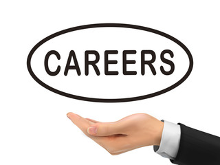 careers word holding by realistic hand