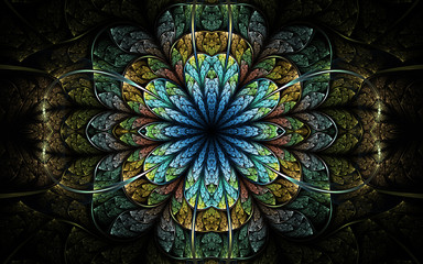 Dark nature themed fractal flower, digital artwork