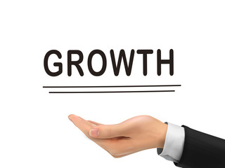 growth word holding by realistic hand