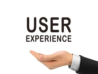 user experience words holding by realistic hand