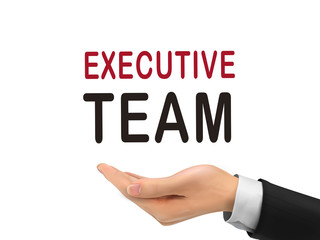 executive team words holding by realistic hand