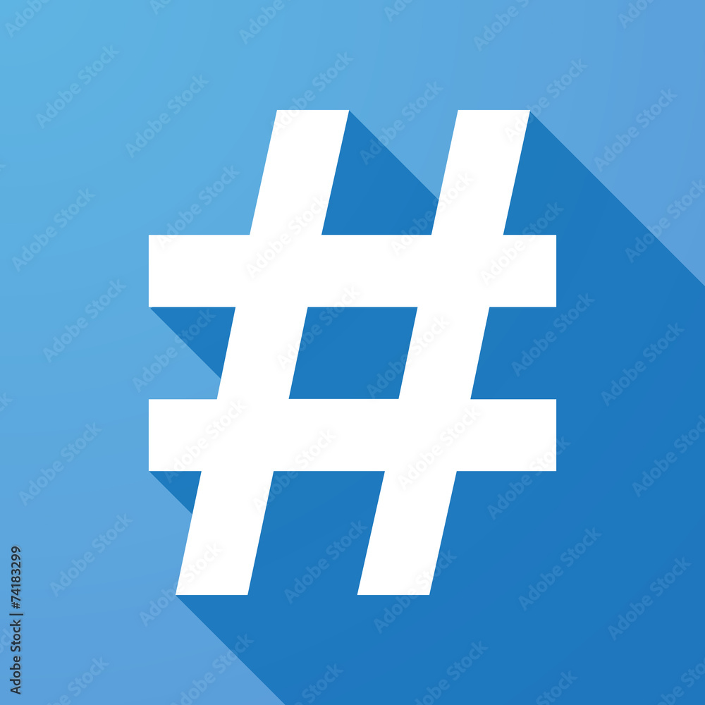 Sticker long shadow icon with a hash tag