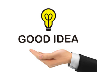good idea words holding by realistic hand