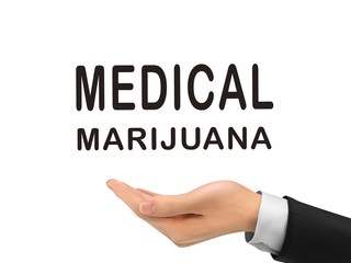 medical marijuana words holding by realistic hand