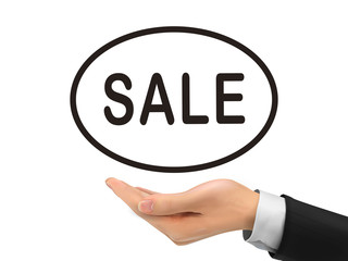 sale word holding by realistic hand
