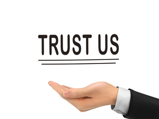 trust us words holding by realistic hand