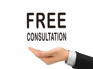 free consultation words holding by realistic hand