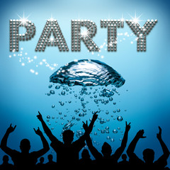 Party poster underwater diving bubbles - obrazy, fototapety, plakaty