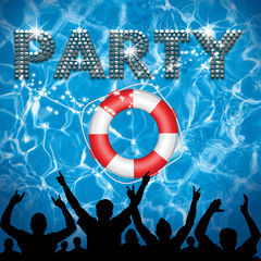 Party poster lifebuoy pool party - obrazy, fototapety, plakaty