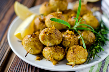 Skewers of mushrooms