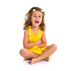 Blonde cute girl with flowers in their hair