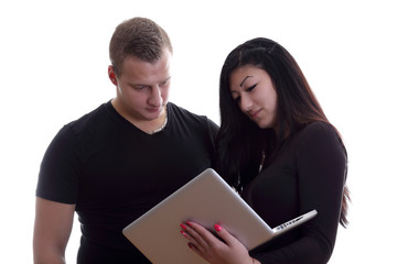 young man and young woman together e-learning
