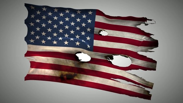 United States perforated, burned, grunge waving flag loop alpha