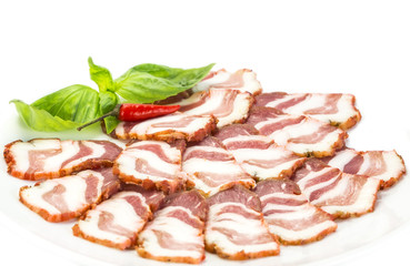 bacon, onion and pepper on a plate in a restaurant