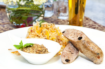 sausages with sauerkraut and mustard