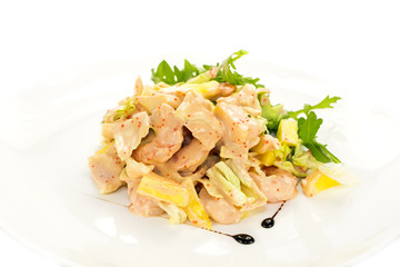 salad seafood cocktail in a glass goblet