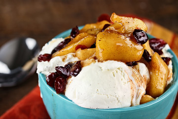 Vanilla Ice Cream with Apple Cranberry Sauce
