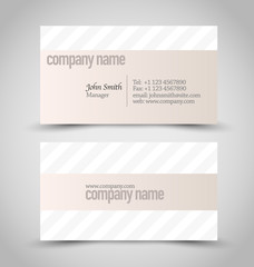 Business card set template. Beige and white color striped