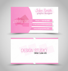 Business card set template. Pink and white color.