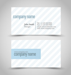 Business card set template. Blue and white color striped backgro