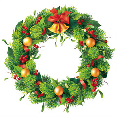 Fototapeta na wymiar Christmas round wreath on white. Vector