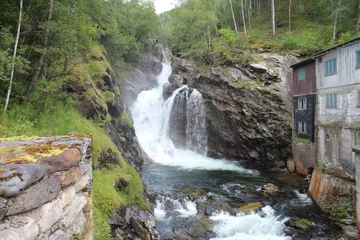 Muurstickers Waterfall in Norway. © makarova