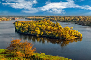 Dniper river in the early autumn in a fair weather