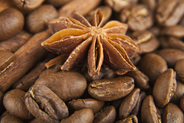 grains of coffee and seasoning