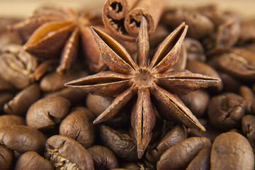 grains of coffee and seasoning