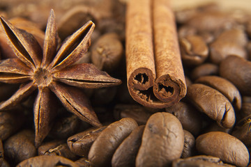 Obraz na płótnie Canvas grains of coffee and seasoning