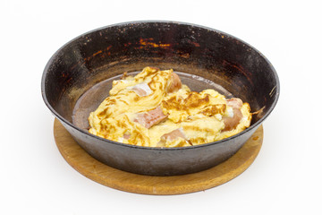 scrambled eggs on the white background