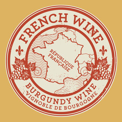 Grunge rubber stamp with words French Wine, Burgundy Wine