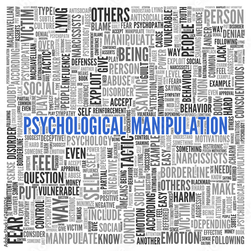 "PSYCHOLOGICAL MANIPULATION Word Tag Cloud Design" Stock photo and