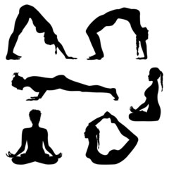 Woman are making exercises. Fitness silhouettes - vector set - 74193624
