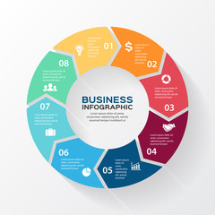 Vector circle arrows for infographic, diagram, 8 steps, options.