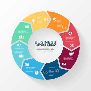Vector circle arrows for infographic, diagram, 8 steps, options.