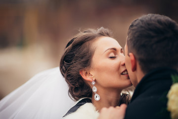 Beautiful wedding in autumn park
