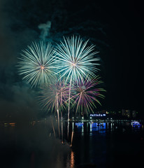 Beautiful firework at Pattaya beach, Thailand